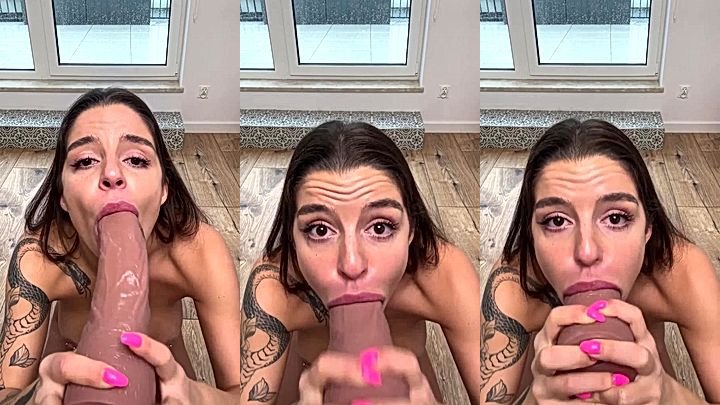 Sonya Jess giving blowjob to her new plastic black dick onlyfans