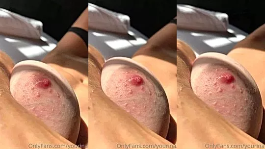 nasty onlyfans russian babe Yourina lays on bed and plays with her nipple