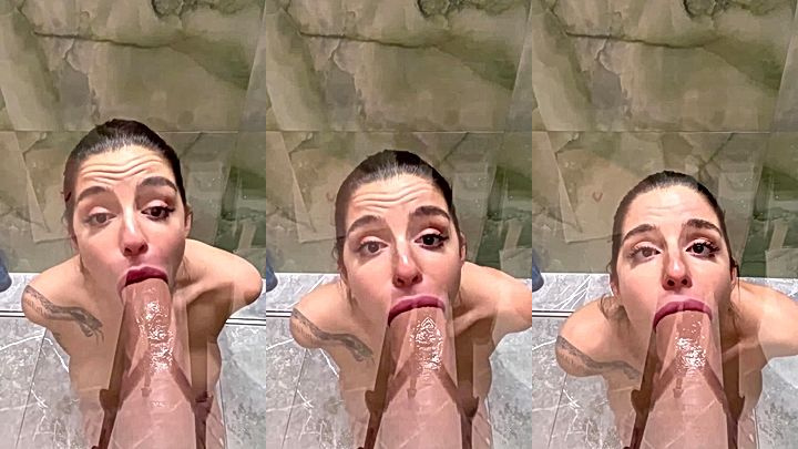 model Sonya Jess sucked his huge cock slowly to make him hard, he cums on her face