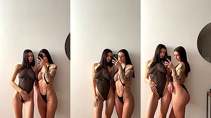 two sexy lesbians video of them rubbing their huge tits in lingerie will make you lose your self control, Sonya Jess lesbian video