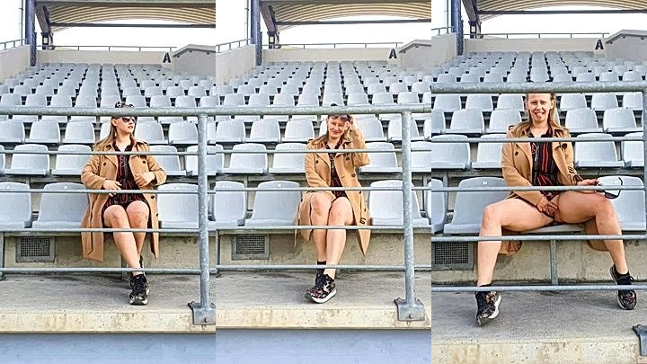 sexy onlyfans model PolaRainbow finger her wet coochie at the stadium