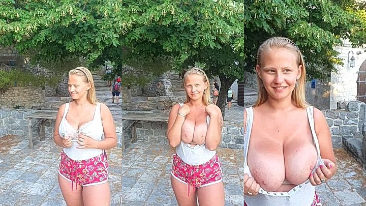 naughty onlyfans model PolaRainbow rubs her big tits outdoor