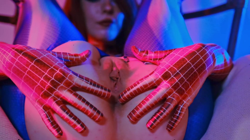 MollyRedWolf spreads her sexy butt to show off her amazing pussy in her spiderman dress