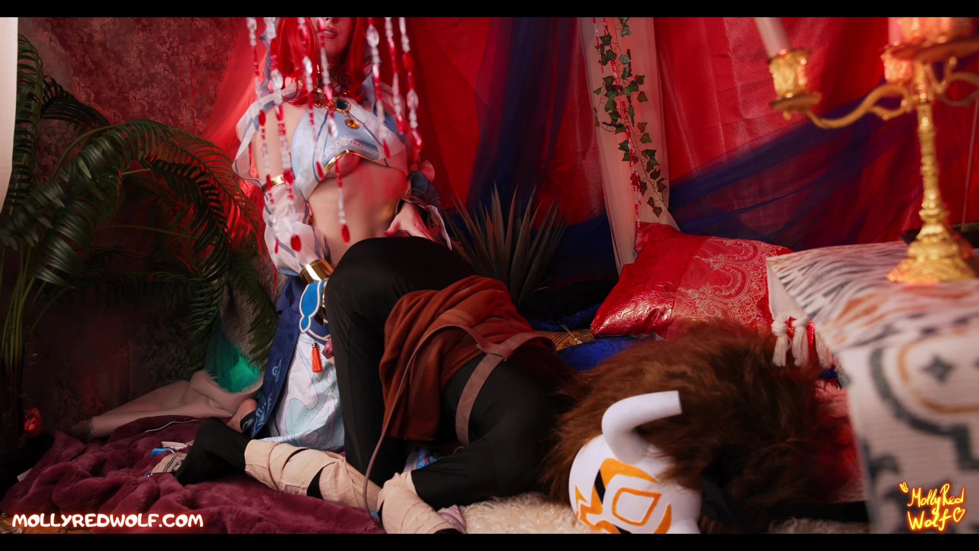 hot chick and her lesbian friend are having a great time in a halloween shrine