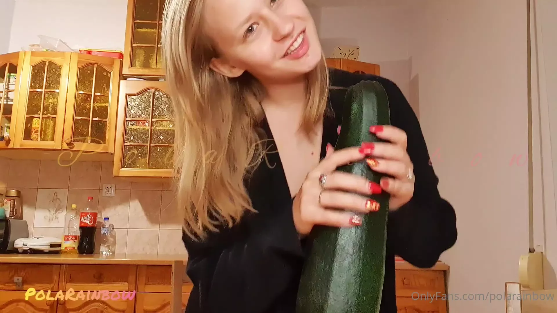 PolaRainbow rubs a gigantic cucumber while showing off her tits leaked onlyfans video